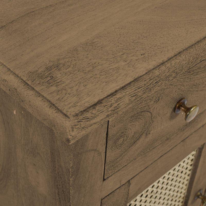 The Urban Port 30" Nightstand Table Rattan Cabinet Doors and Drawer Fronts Sandblasted Brown Mango Wood Brown