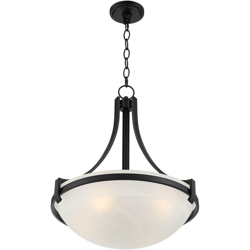 Regency Hill Black Metal Pendant Chandelier 20" Wide Modern Marbleized Glass Bowl Shade Fixture Dining Room House Foyer Entryway