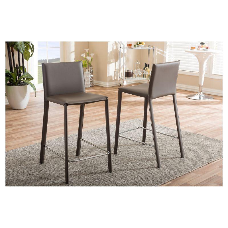 Crawford Contemporary Taupe Leather & Metal Counter Height Barstools, Set of 2