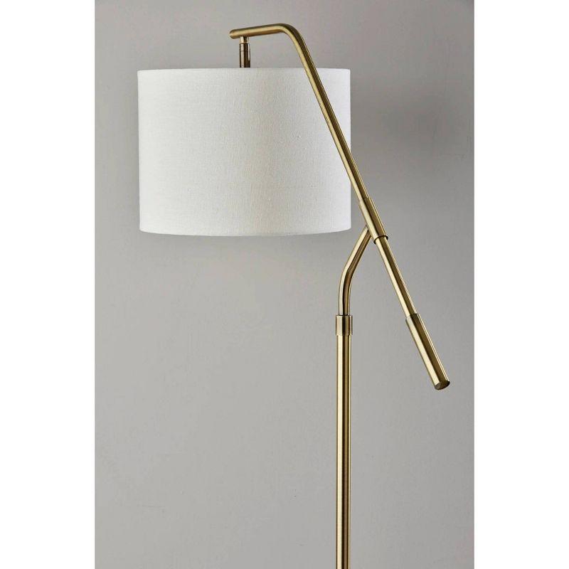 Adesso Milo Floor Lamp Antique Brass: Standing Arc with Linen Shade, UL Listed, 3-Way Dimmer Switch