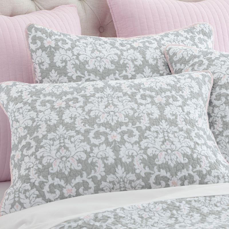 Gray and Blush Cotton Reversible Full Quilt Set