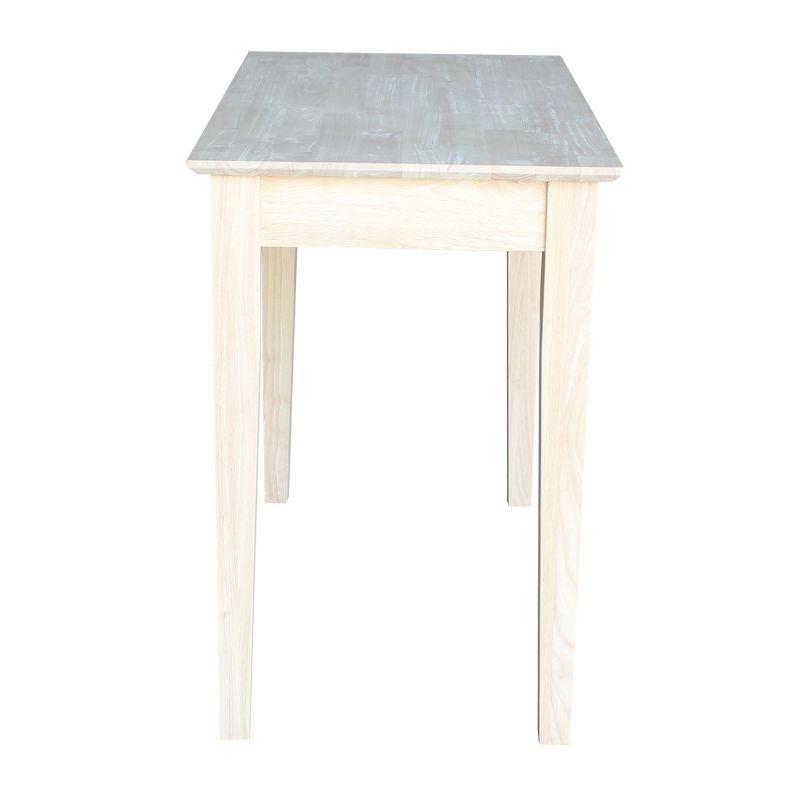 Solid Wood Writing Table Unfinished - International Concepts: 30"H, Hardwood, Narrow Design, 36" Width, Space Saver