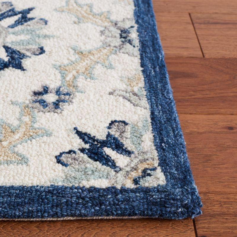 Ivory and Blue Floral Tufted Wool Rug 4' x 6'