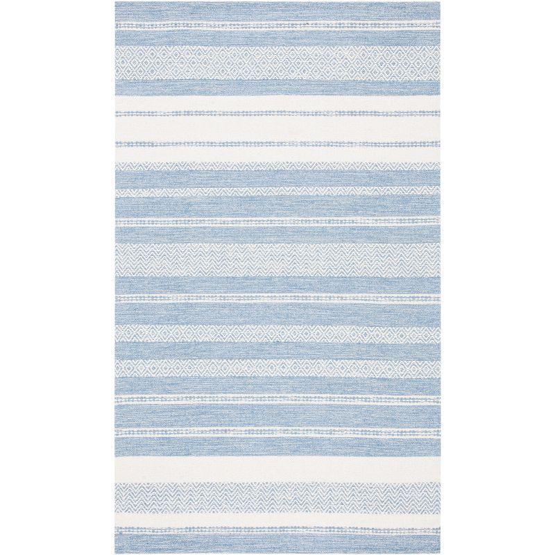 Ivory and Multicolor Striped Kilim Hand Woven Wool Rug