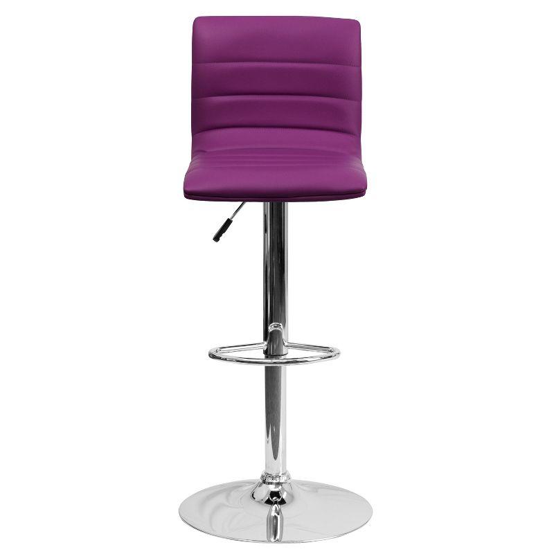 Flash Furniture Modern Purple Vinyl Adjustable Bar Stool with Back, Counter Height Swivel Stool with Chrome Pedestal Base