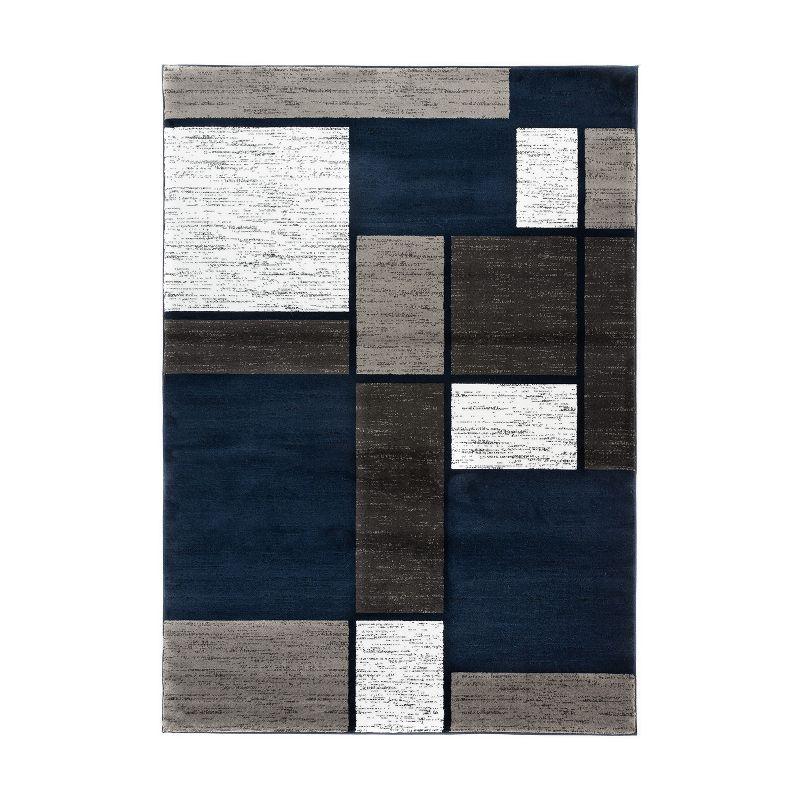 World Rug Gallery Contemporary Modern Boxed Color Block Navy 7'10"x10'2" Indoor Area Rug
