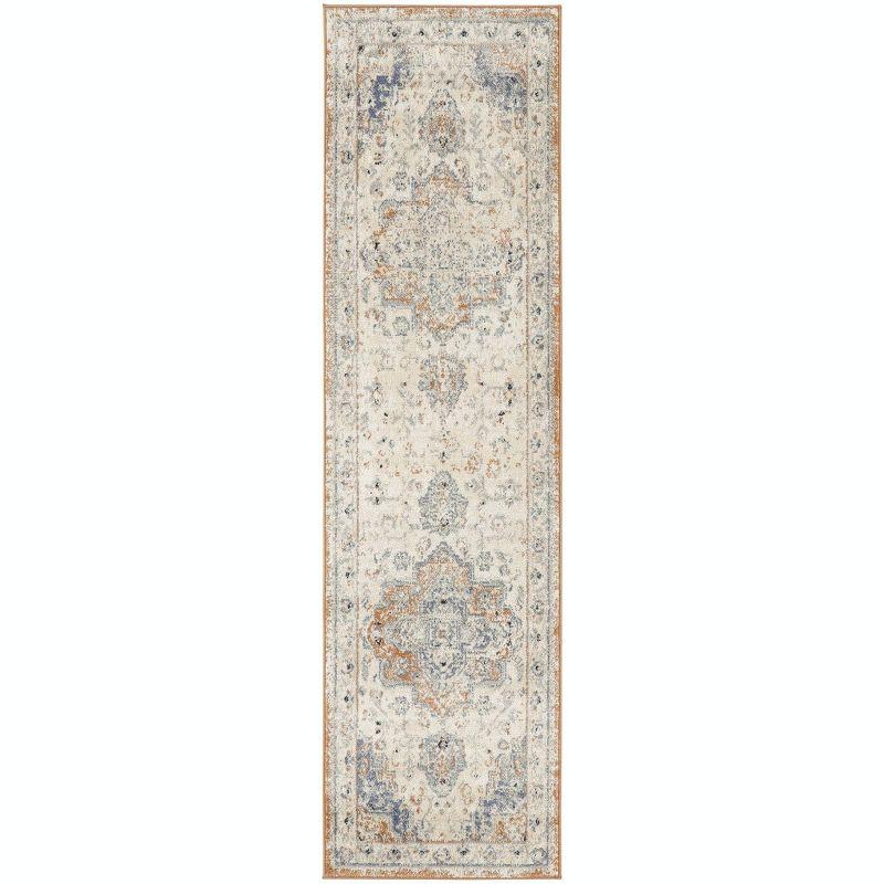 Nourison Essentials Persian Vintage Indoor Outdoor Area Rug Beige Blue 2'2" x 7'6"