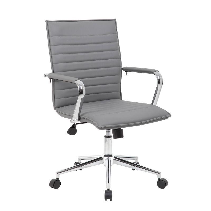 Gray Vinyl Mid-Back Task Chair with Chrome Arms