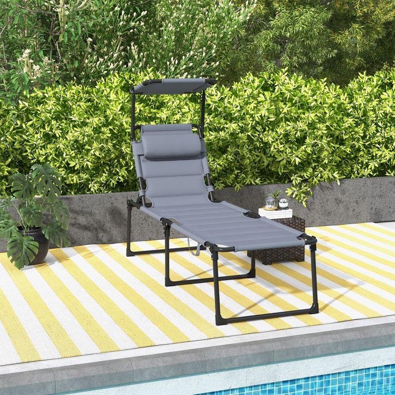 Gray Adjustable Outdoor Lounge Chair with Cushions and Sunshade