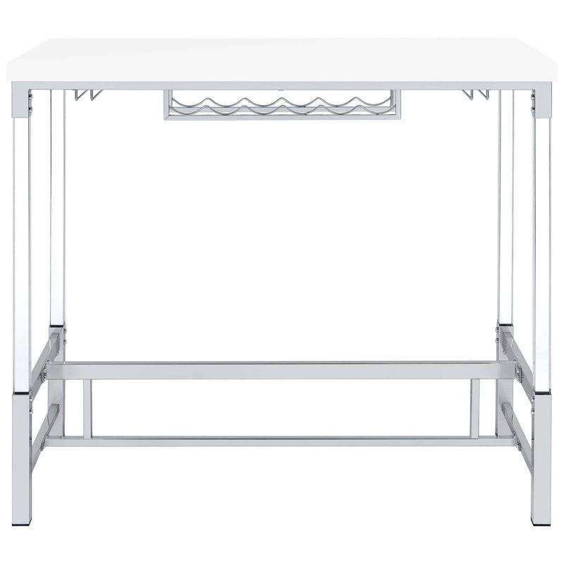 Coaster Norcrest Modern Pub Height Bar Table with Acrylic Legs and Wine Storage White High Gloss