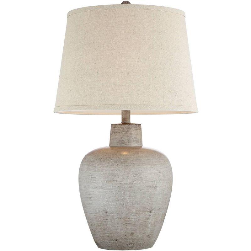 Regency Hill Glenn Rustic Country Cottage Table Lamps 27" Tall Set of 2 Brushed Gray Terra Cotta Beige Fabric Shade for Bedroom Living Room Nightstand