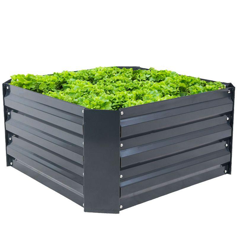 Sunnydaze Corrugated Galvanized Steel Raised Garden Bed for Plants, Vegetables, and Flowers - 24" Square x 11.75" H - Dark Gray