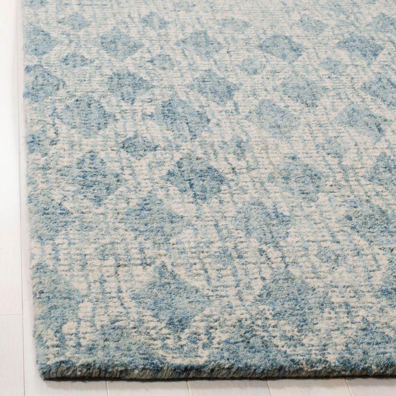 Handmade Abstract Blue Wool Rectangular Rug, 9' x 12'