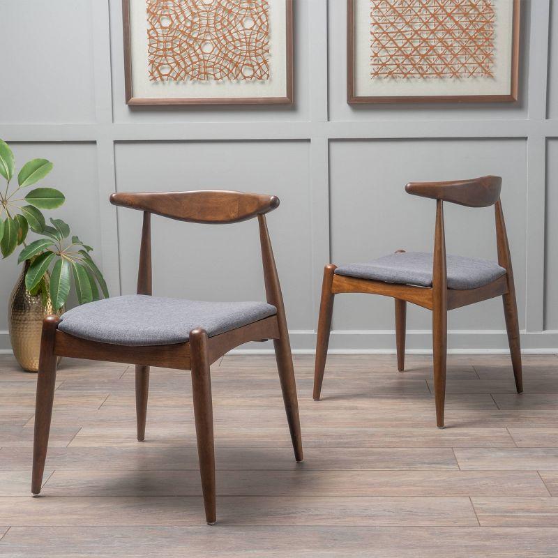 Set of 2 Charcoal Upholstered Walnut Wood Side Chairs