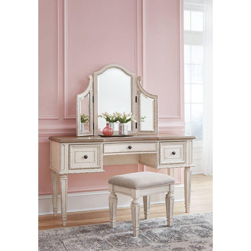 Set of 3 Realyn Vanity/Mirror/Stool Chipped White: Cottage Style Dressing Table - Signature Design by Ashley