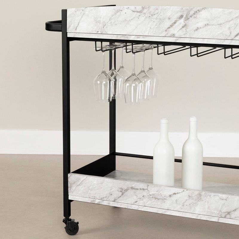 Sophisticated Urban Marble-Top Bar Cart with Wine Glass Storage