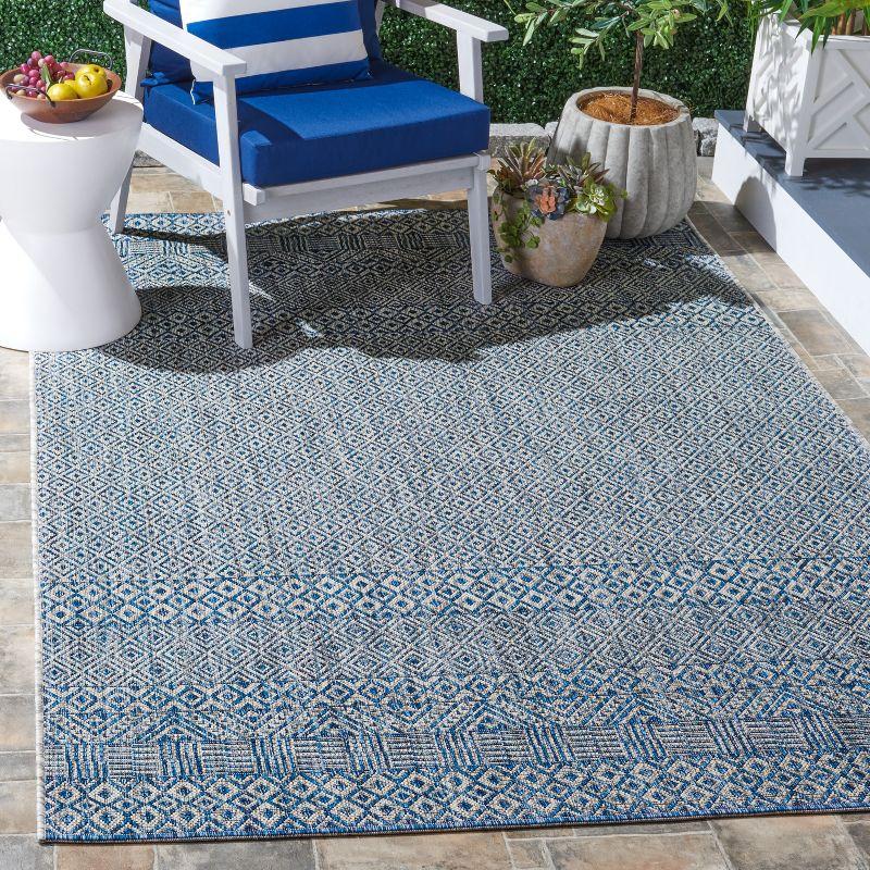 Courtyard CY8235 UV & Stain Resistant Non-Shedding Power Loomed Indoor/Outdoor Accent Rug - Grey/Blue - 4'x4' - Safavieh