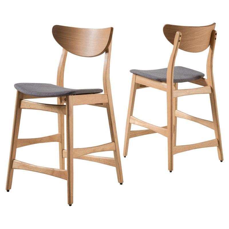 Set of 2 Dark Gray and Natural Oak Counter Height Barstools