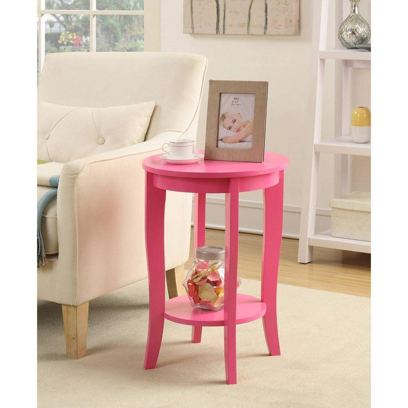 Pink Round MDF End Table with Shelf