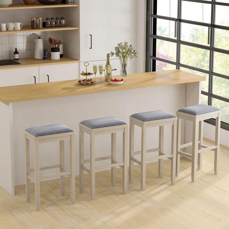 Costway Set of 2 Upholstered Bar Stools Wooden Counter Height Dining Chairs Griege