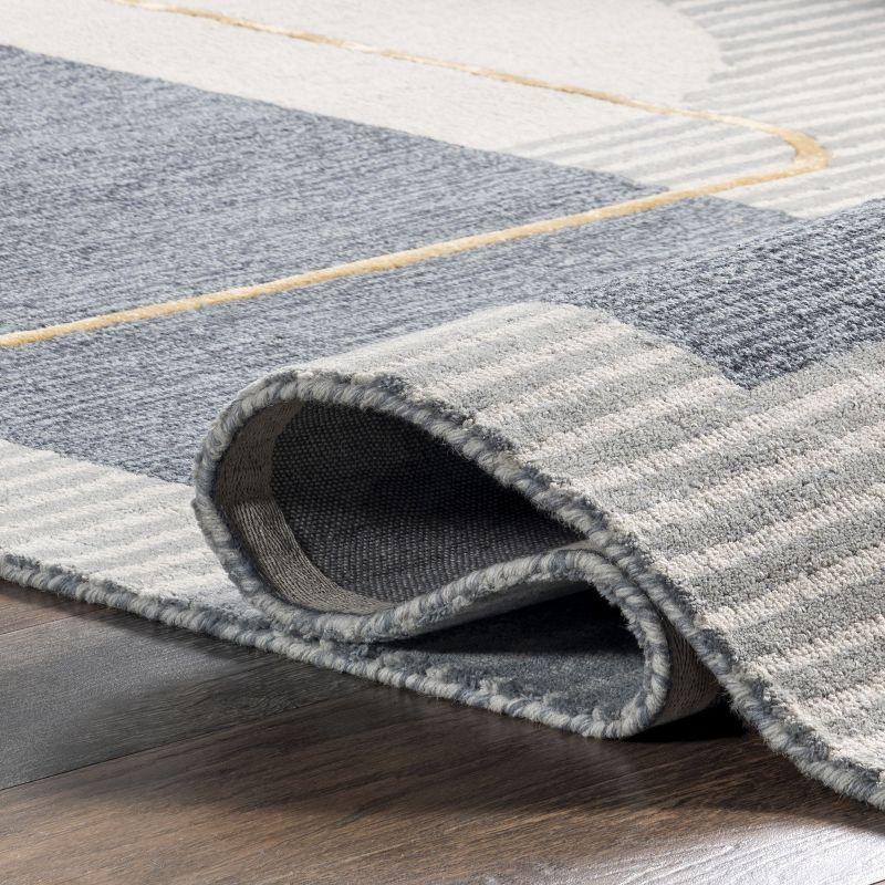 Blue and Gray Tufted Wool Striped Area Rug