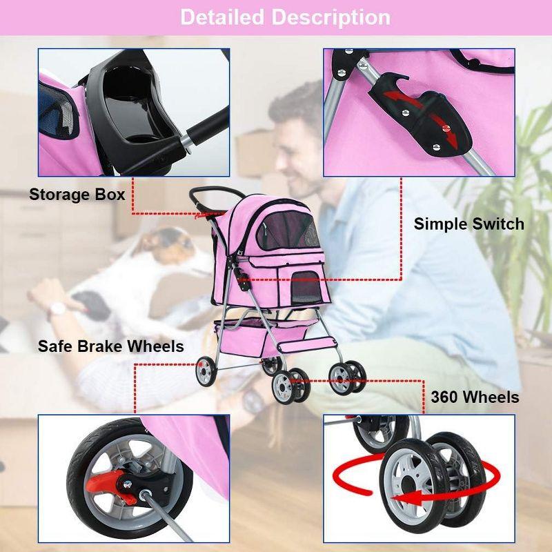 FDW Pet Stroller Cat Dog Cage Stroller Travel Folding Carrier