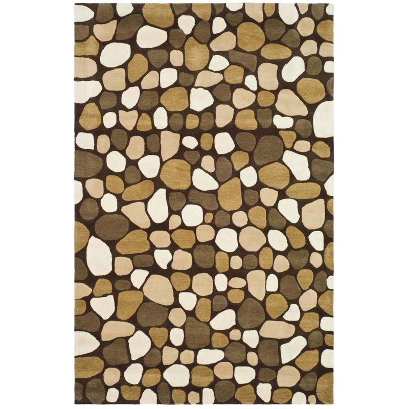 Ivory and Brown Tufted Wool Geometric Area Rug