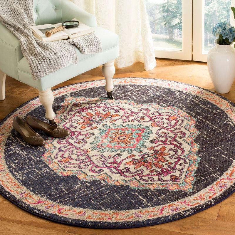 Monaco MNC254 Power Loomed Indoor Area Rug - Black/Blue - 5' Round - Safavieh.