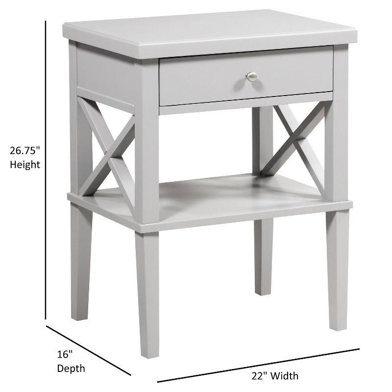 Comfort Pointe Marta Nightstand Dove Gray: Hardwood & MDF, Full Extension Drawer, Open Shelf