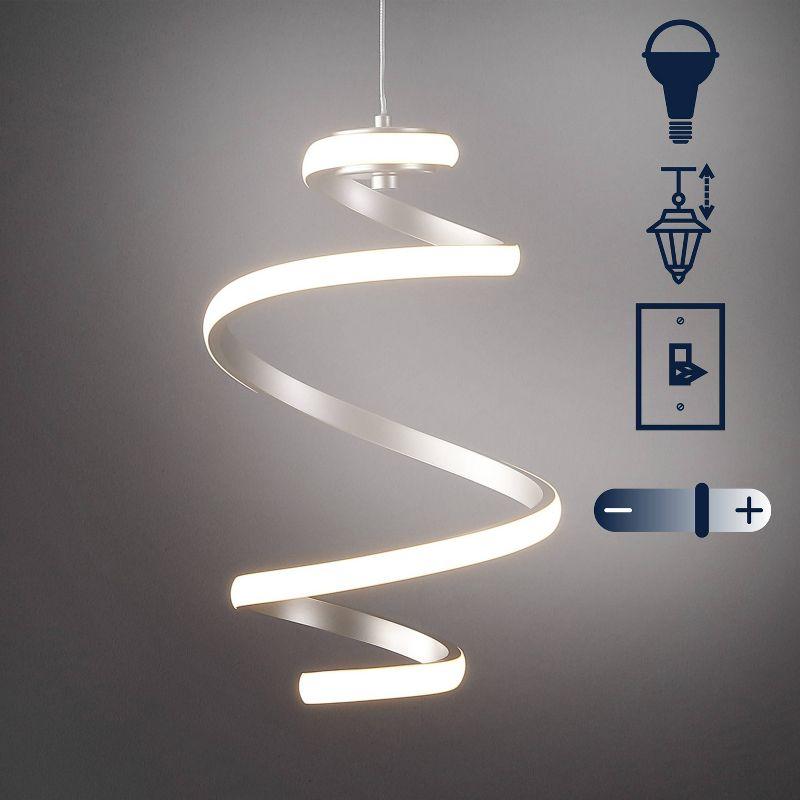 11" Whirl Modern Minimalist Aluminum/Iron Abstract Integrated LED Pendant Silver - JONATHAN Y: ETL Listed, Dimmable Ceiling Fixture