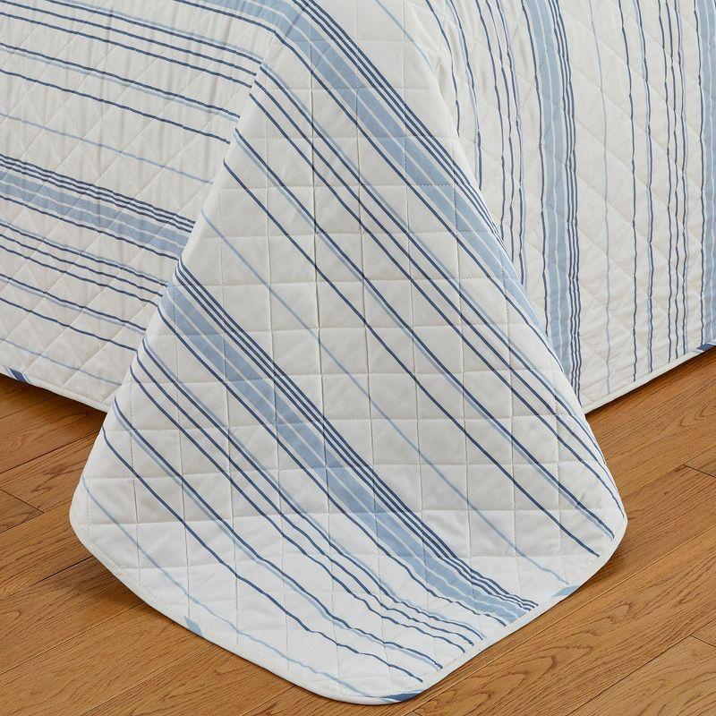 Sofia Ivory & Blue Striped Reversible Microfiber Quilt Set - Full/Queen