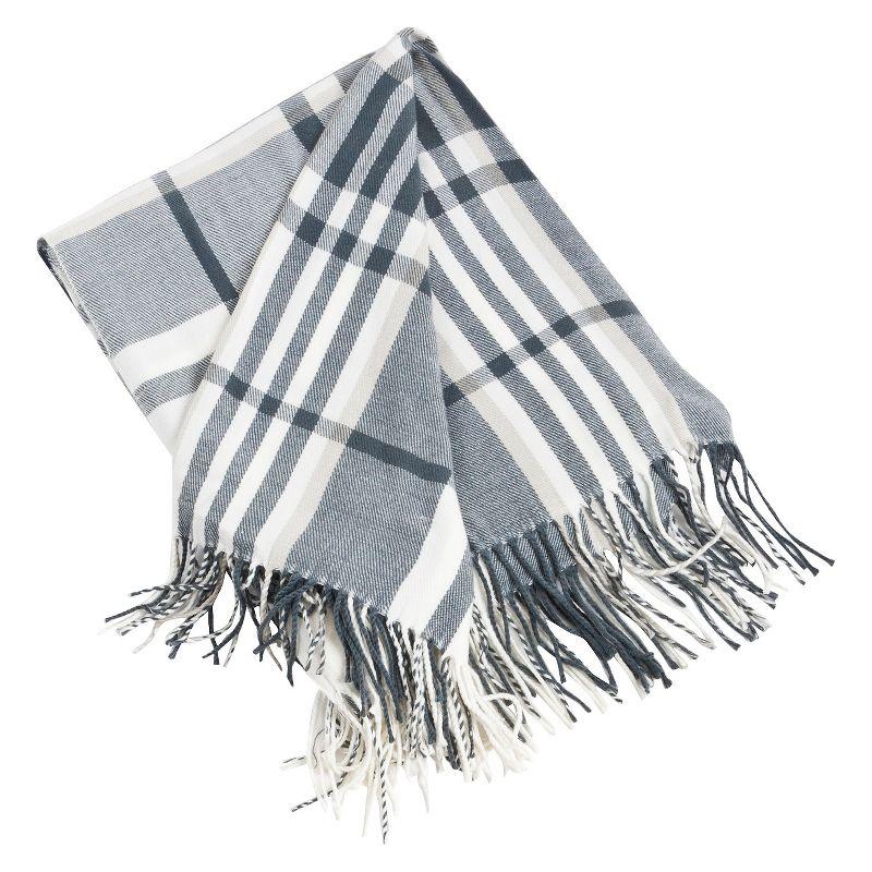 Cozy Gray Plaid Wool Throw with Tassels, 50" x 60"