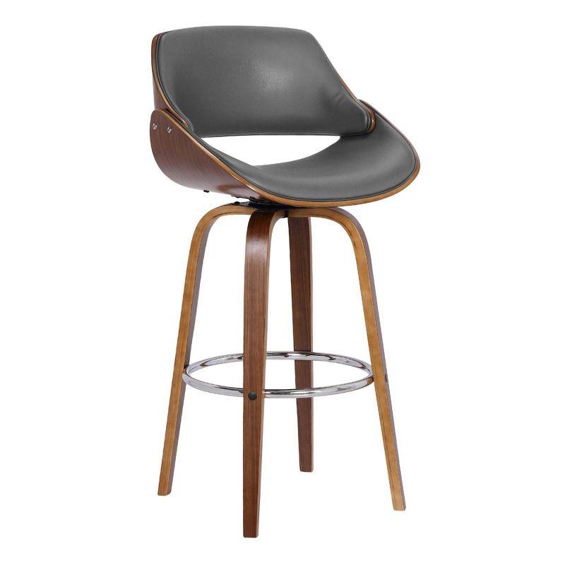 Contemporary Walnut and Grey Leather Swivel Counter Stool