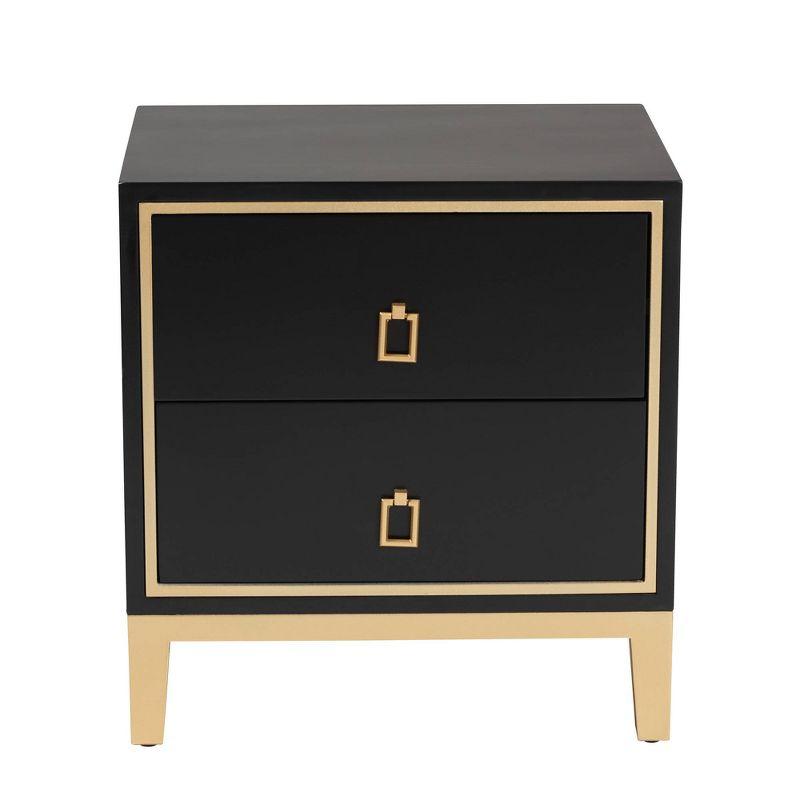 Donald Black and Gold Wood Metal 2-Drawer End Table