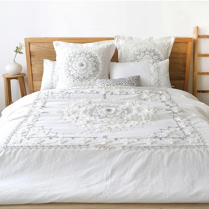 White Cotton King Duvet with Floral Motif