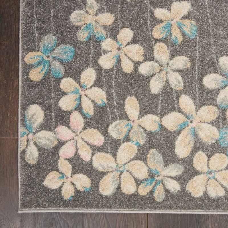 Nourison Tranquil 5'3" X 7'3" (5' x 7') Grey/Beige Area Rug Bohemian Botanical Vine and Bloom by Nourison
