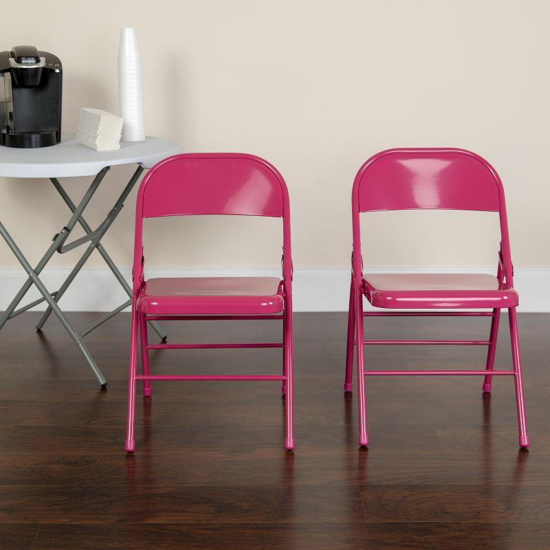 Flash Furniture 2 Pack HERCULES COLORBURST Series Shockingly Fuchsia Triple Braced & Double Hinged Metal Folding Chair