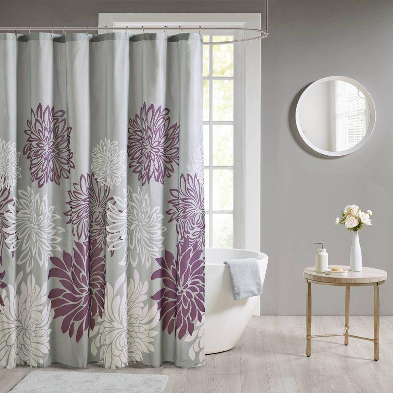 Caldwell Purple Floral Print Microfiber Shower Curtain