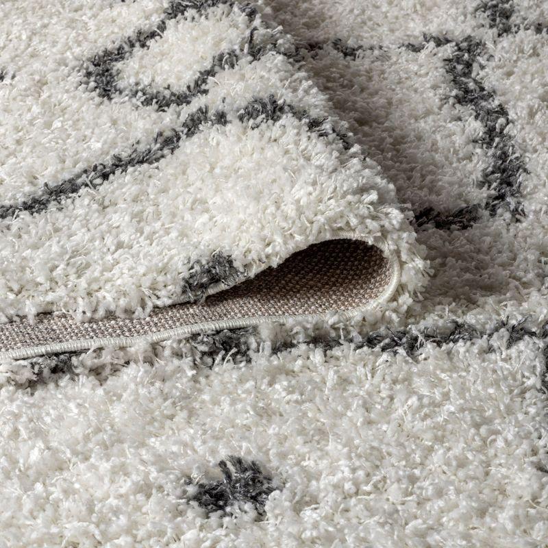 Cream and Grey Diamond Shag Synthetic Area Rug 3x5