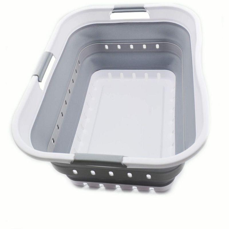 SAMMART 42L (11 gallon) Collapsible Plastic Laundry Basket, White/Grey
