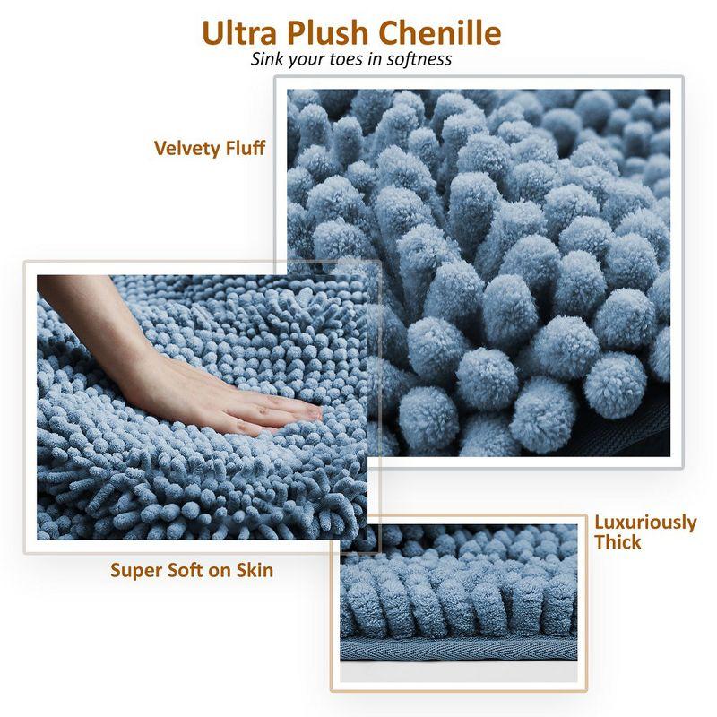 Hearth & Harbor Striped Bathroom Rug, Ultra Soft Large Chenille Bath Mat - Blue Heaven