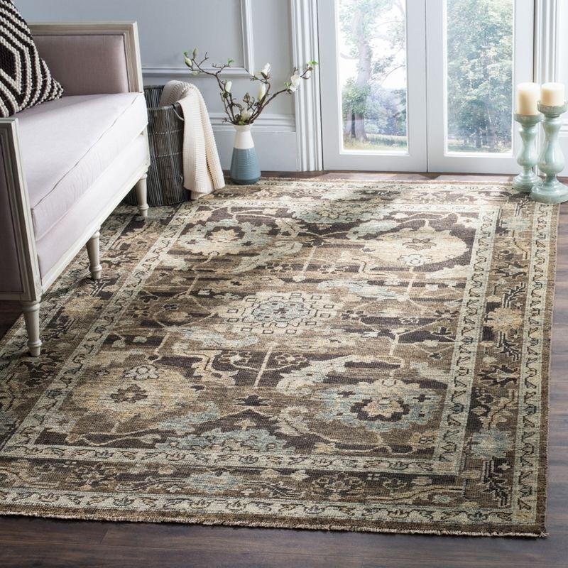 Hand-Knotted Brown Wool Floral Motif 6' x 9' Area Rug