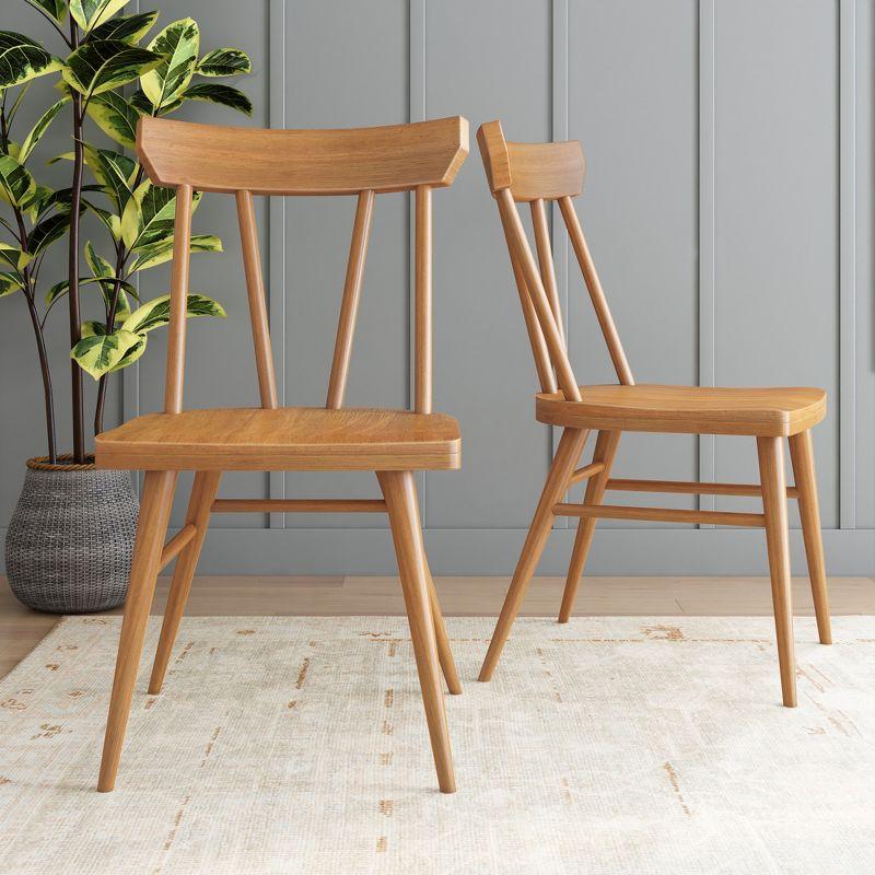 Plank+Beam Windsor Dining Chair Set of 2, Solid Wood Chairs for Kitchen, Office, Living Room, Pecan