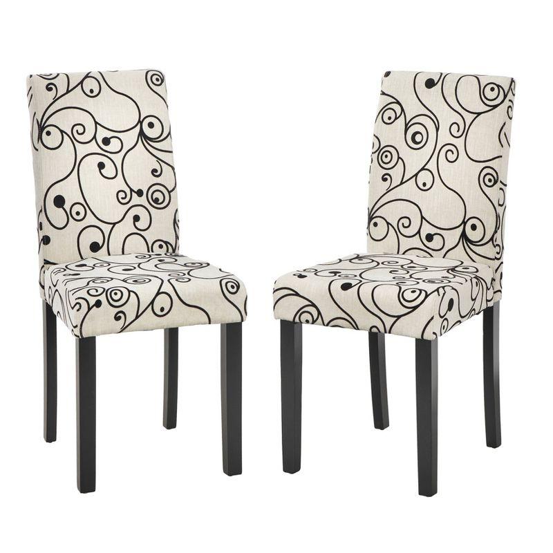 Cream and Black Velvet Upholstered High-Back Parsons Side Chairs