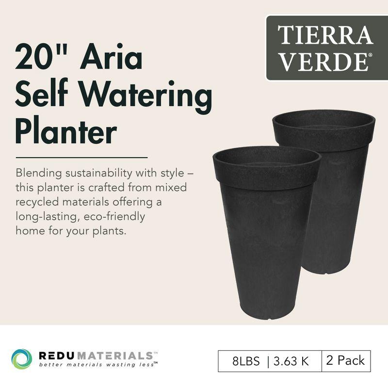 Tierra Verde 2 Pack Aria Indoor/Outdoor Self Watering Tall Round Planter, Weatherproof for Patio, Garden, and Porch Use, 12.5"W x 20"H, Black