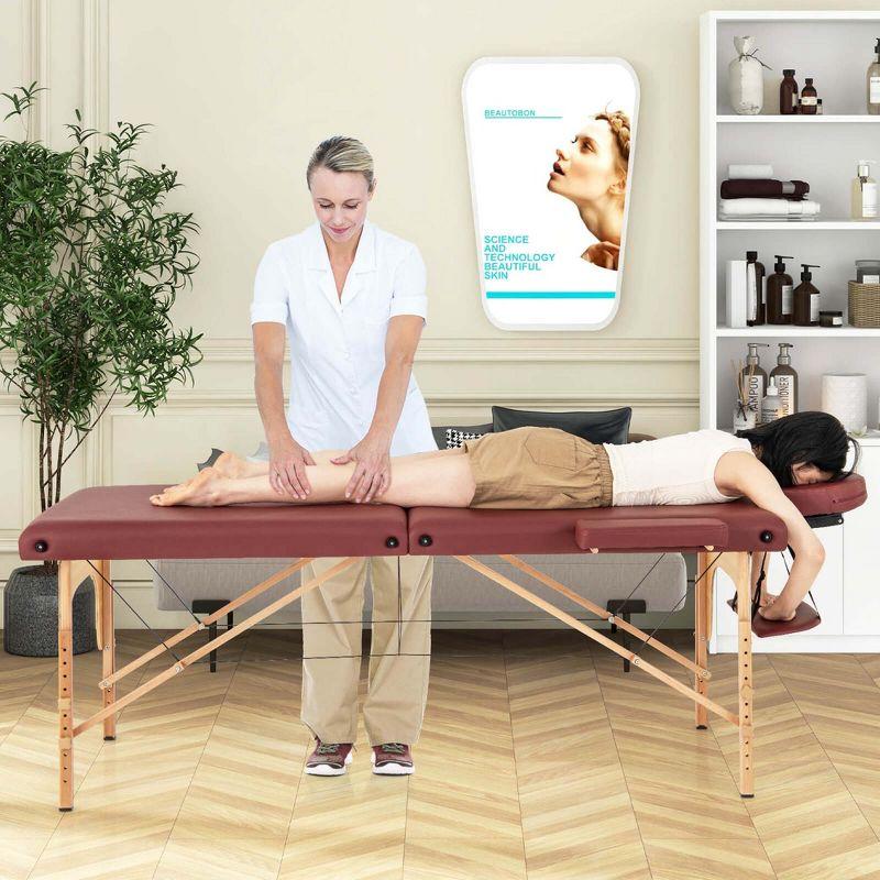 Costway 84" Portable & Foldable Massage Salon Spa Facial Care Tattoo Bed with Carrying Bag Red