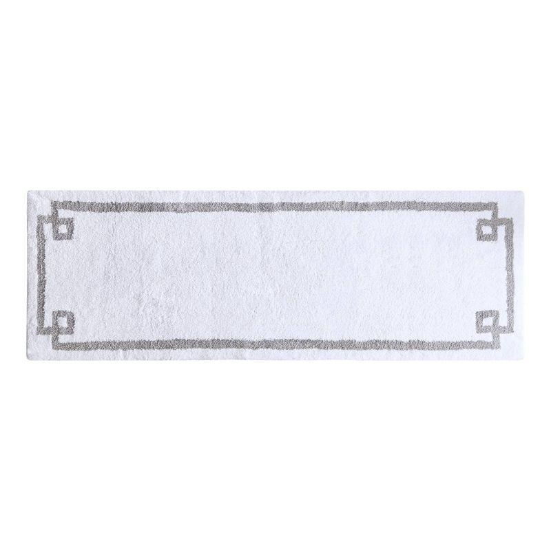 White and Gray Cotton Tufted Bath Rug with Geometric Border