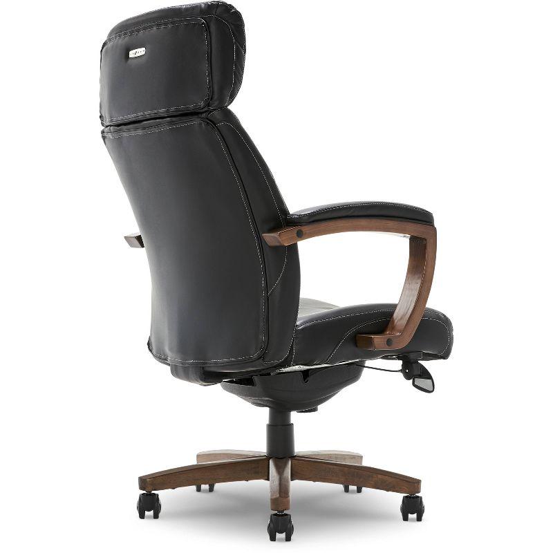 ErgoExecutive High-Back Swivel Chair with Wood Accents in Black Leather