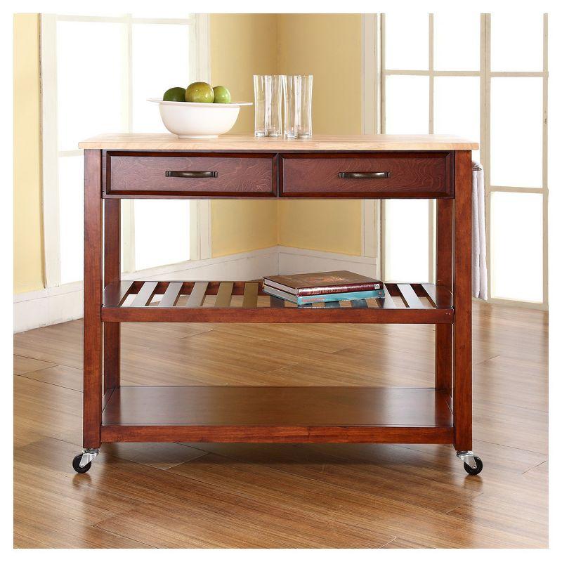 Natural Wood Top Mobile Kitchen Cart with Storage and Wine Rack