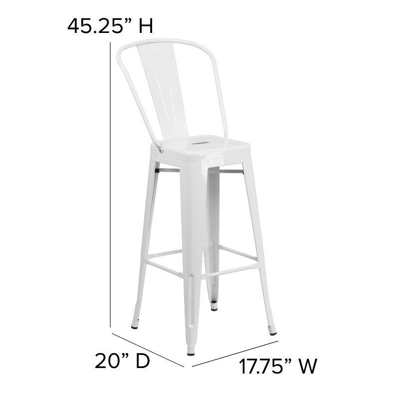 Merrick Lane White 30" High Metal Bar Height Stool with Removable Back for Indoor-Outdoor Use